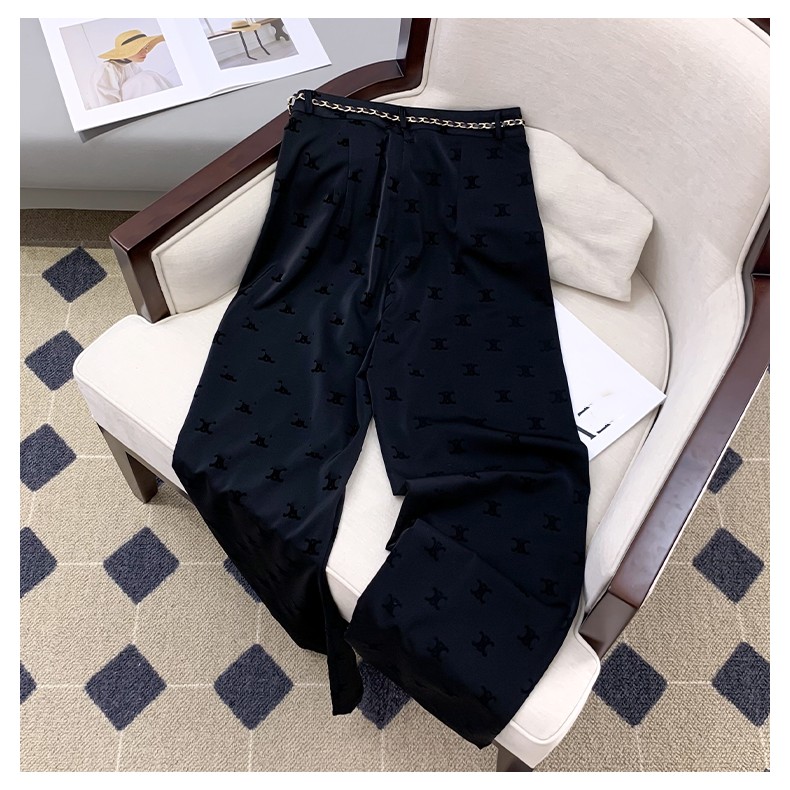 Women's high waist designer pants with belt logo letter print black color long trousers plus size SMLXLXXL3XL4XL