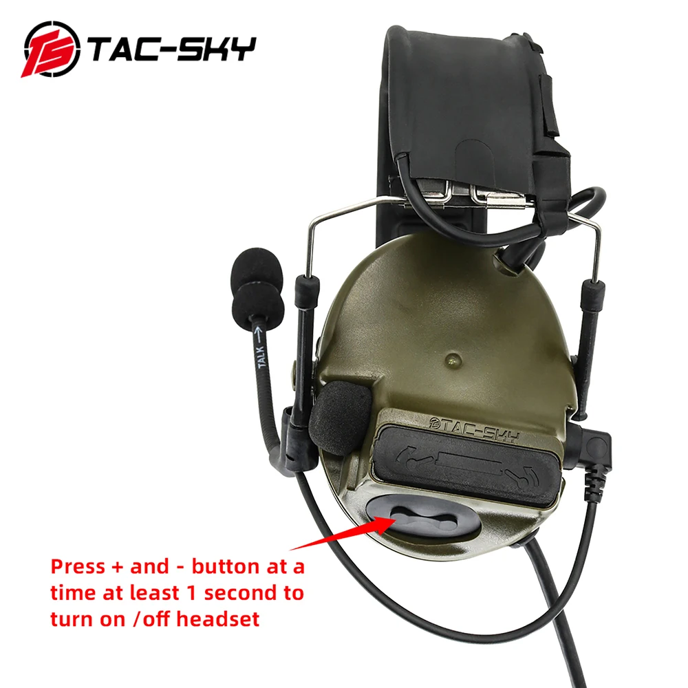 Tillbehör TACSKY COMTAC III Taktiska hörlurar utomhusjakt Airsoft Sports Noise Refiling Pickup Headset med Rac Kenwood Plug PTT