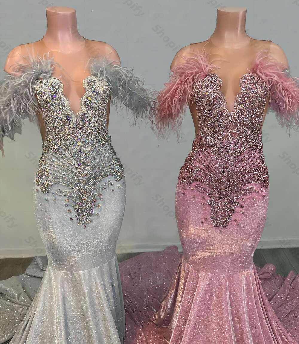 Long Sparkly Sier Dresses 2024 for Black Girls Crystal Rhinestones Off-the-shoulder Mermaid Prom Party Gowns