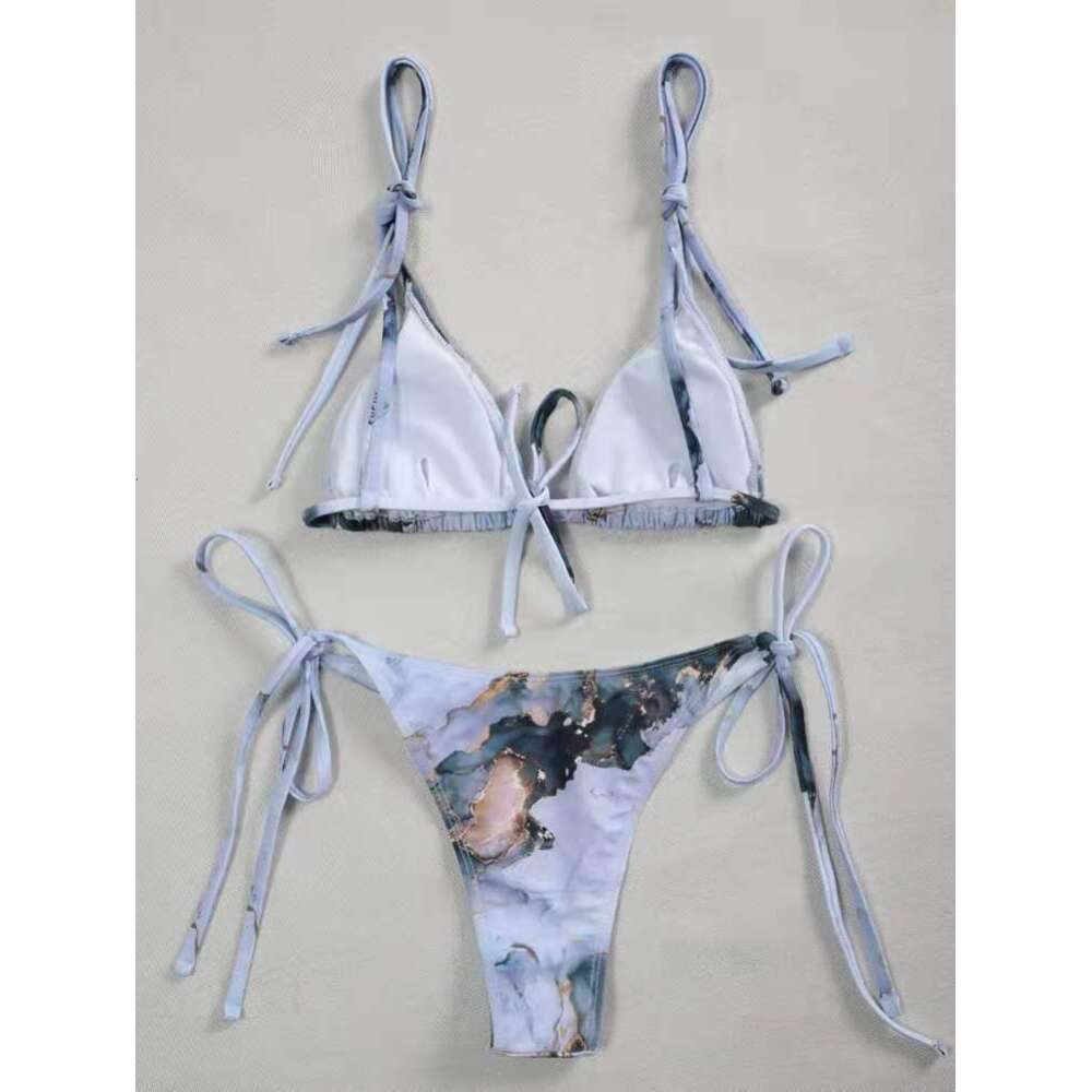 Ny badkläder kvinnors slipsfärgning tryckt sexig bikini hög midja delad baddräkt