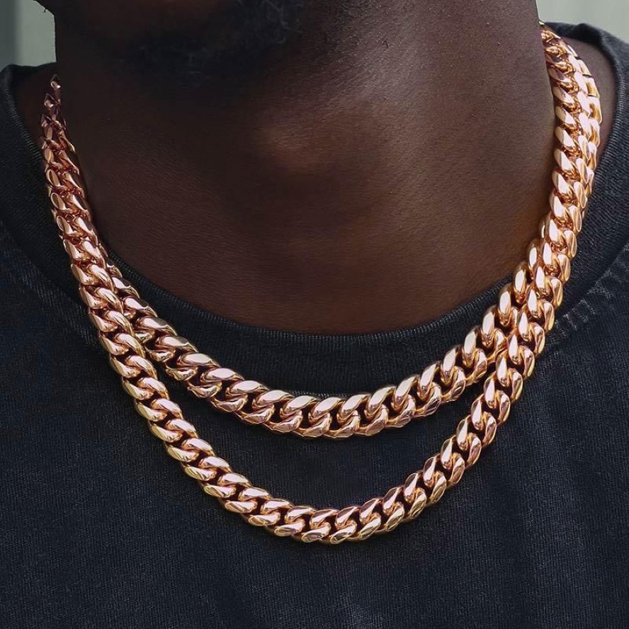 Kedjor Hip Hop Miami Cuban Link Chain Halsband för män 8mm Rose Gold 316L Titanum Steel Choker Fashion Jewelry274M