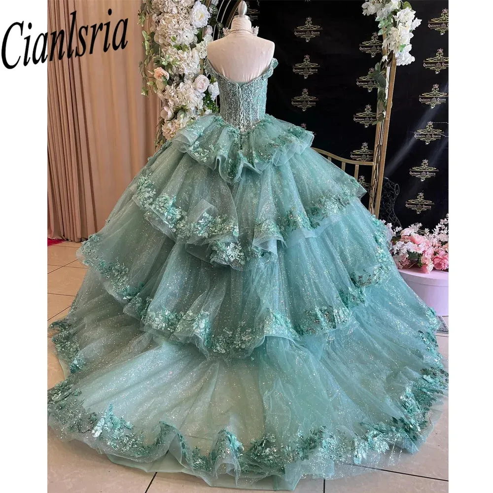 Princess Ball Gown Quinceanera Dresses 2024 Beaded Appliques 스팽글 스위트 16 드레스 vestidos de 15 anos