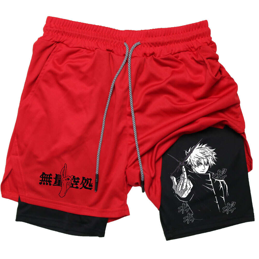 Homme Shorts Anime Compression Summer Sportswear Men Gym 2 en 1 Entraînement d'entraînement Mâle Fiess Sport Shorts Running Basketball Gry Workout