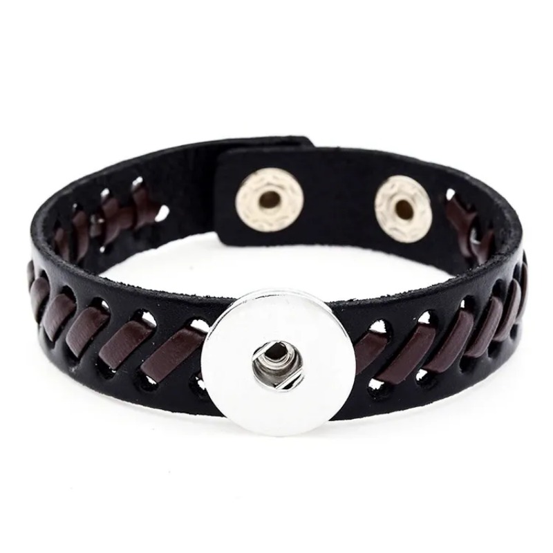 Gevlochten zwart bruin lederen snap knop armband passen 18 mm snaps sieraden