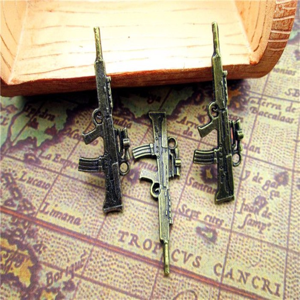 -Metrachine Gun Charms Antique Bronze 3D Submachine Gun Charm Pingents 45x18mm307y