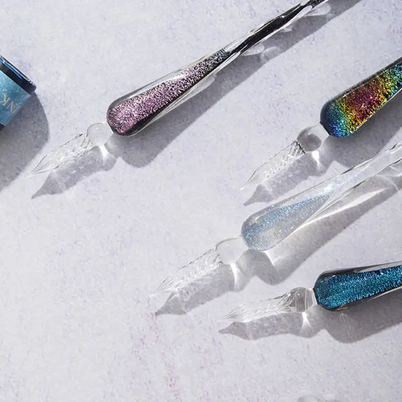Pennor Crystal Starry Sky Glass Ink Pen Glass Dip Pen Pen For Writing Fountain Pen Set Gift U1ja