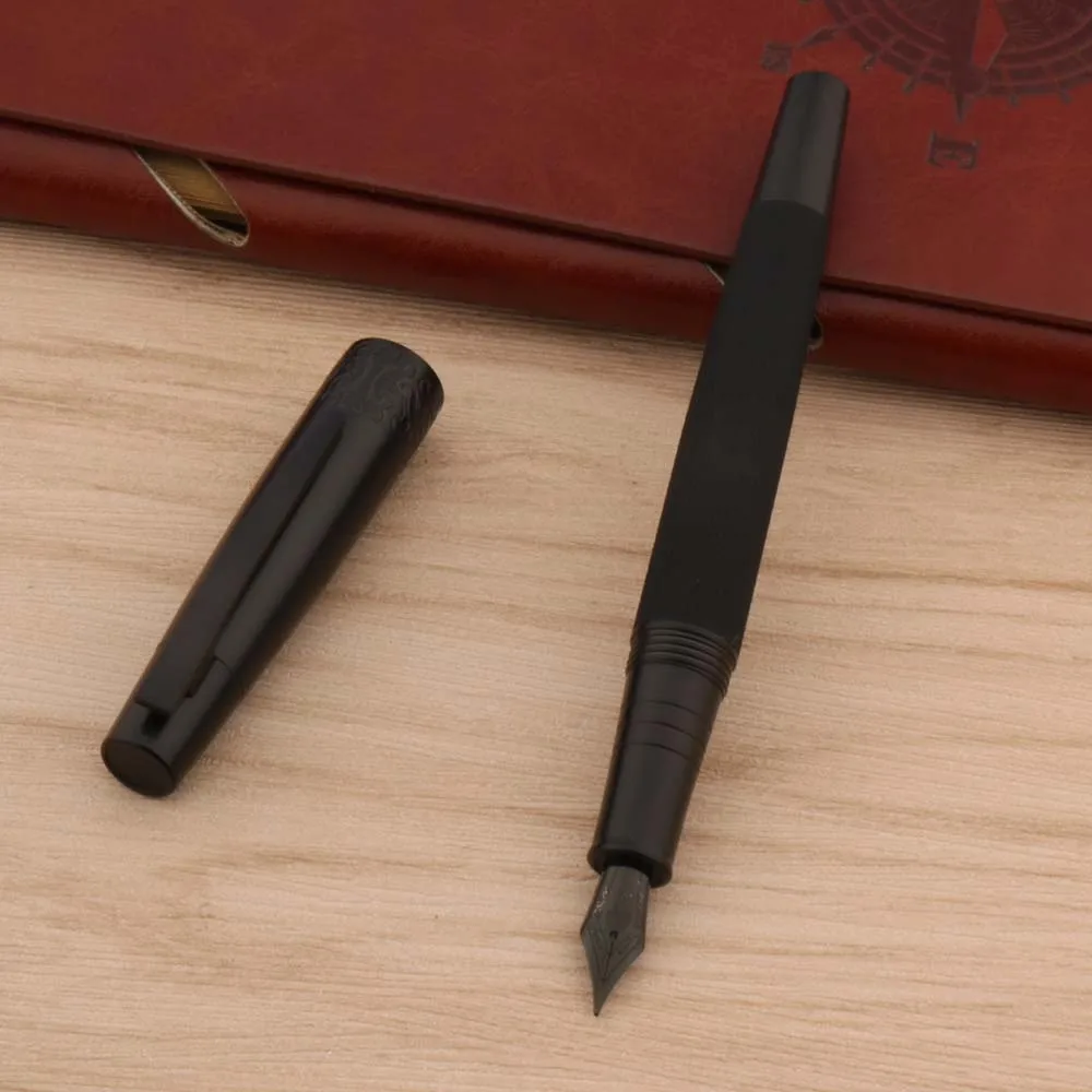 Ручки роскошные высококачественные Hongdian 6013 Black Metal Fountain Fountan Pen Pen Pen Titanium Black Fine Nib Отличный бизнес -школа