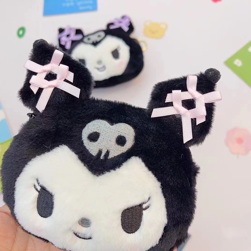 Cute little devil Kuromi plush zero wallet bow accessories student wallet keychain pendant storage bag