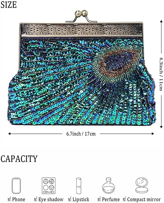 Clutches Vintage Peacock Style Femmes Sequin Evenin Embrayer Sac Sac Bolsas Mujer pour Banquet Wedding Party Nouveau Arrivée