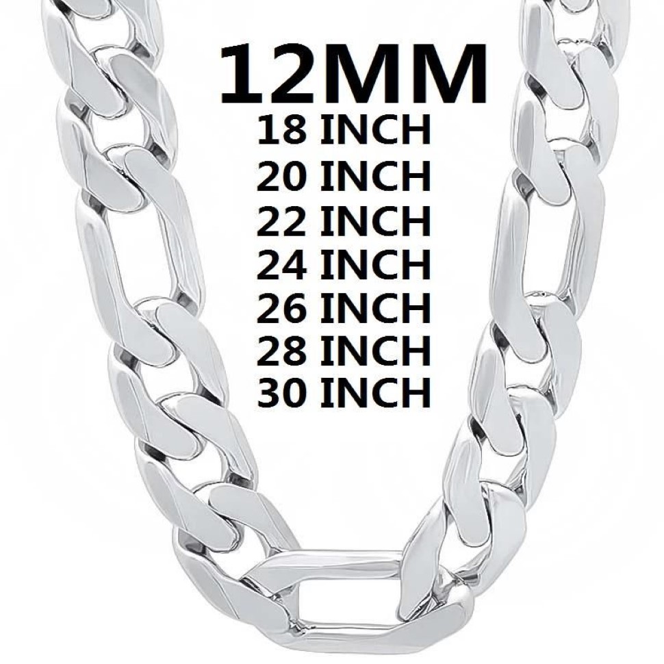Цепи Сплошное 925 Серебряное колье для мужчин Классическая 12-мм кубинская цепь 18-30 дюймов Харм Высококачественные модные украшения свадьба 301 Вт