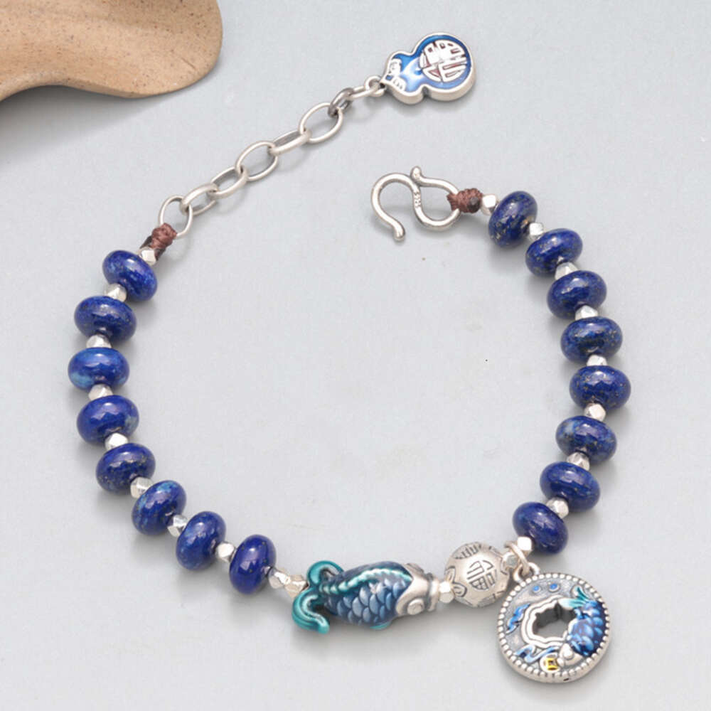 Acessório de geomancia Design puro sier koi, peixe pequeno, pulseira de contas de abacus de pedra de ouro azul, joias de pulseira de estilo étnico feminino