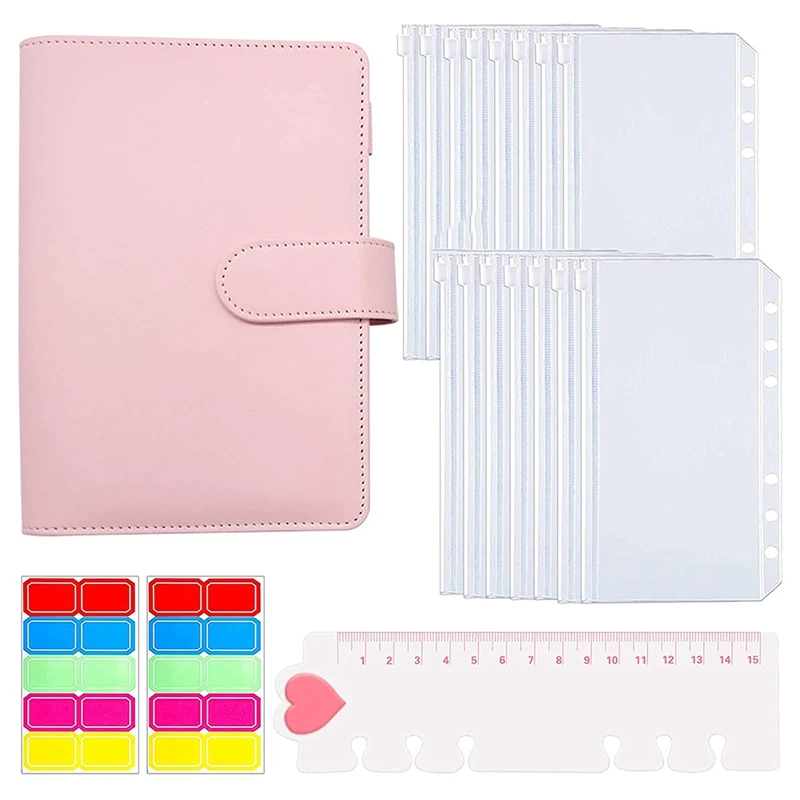 Bags Budget Binder Envelopes with PU Leather 6 Ring Binder Waterproof Cash Budget Envelopes System with Label Stickers