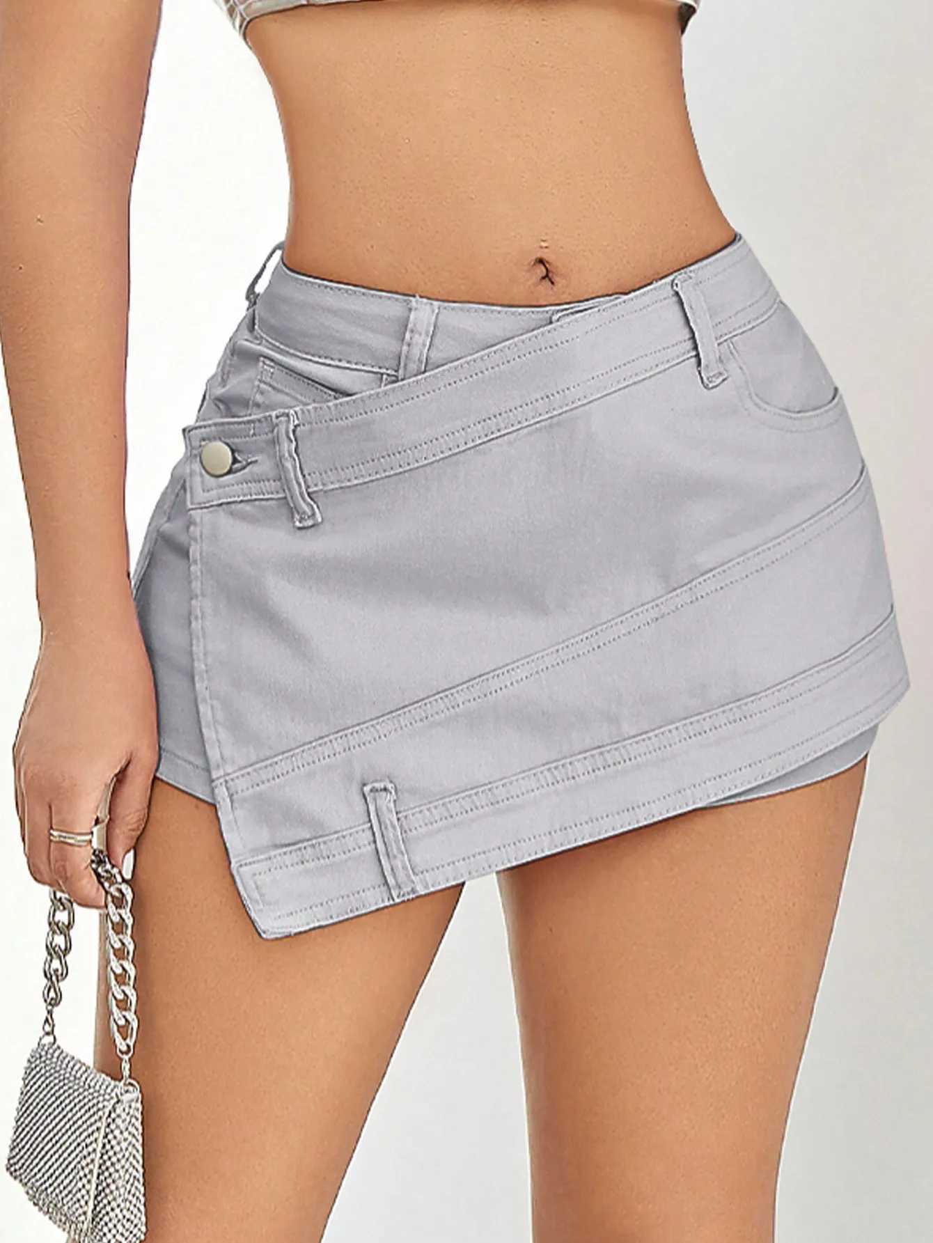 Shorts femminile 2023 Women Fashion Denim Mini Skort rave Strt Wrap Stretch Irregolare A-Line Skinny Jean Shorts Mujer Y240420