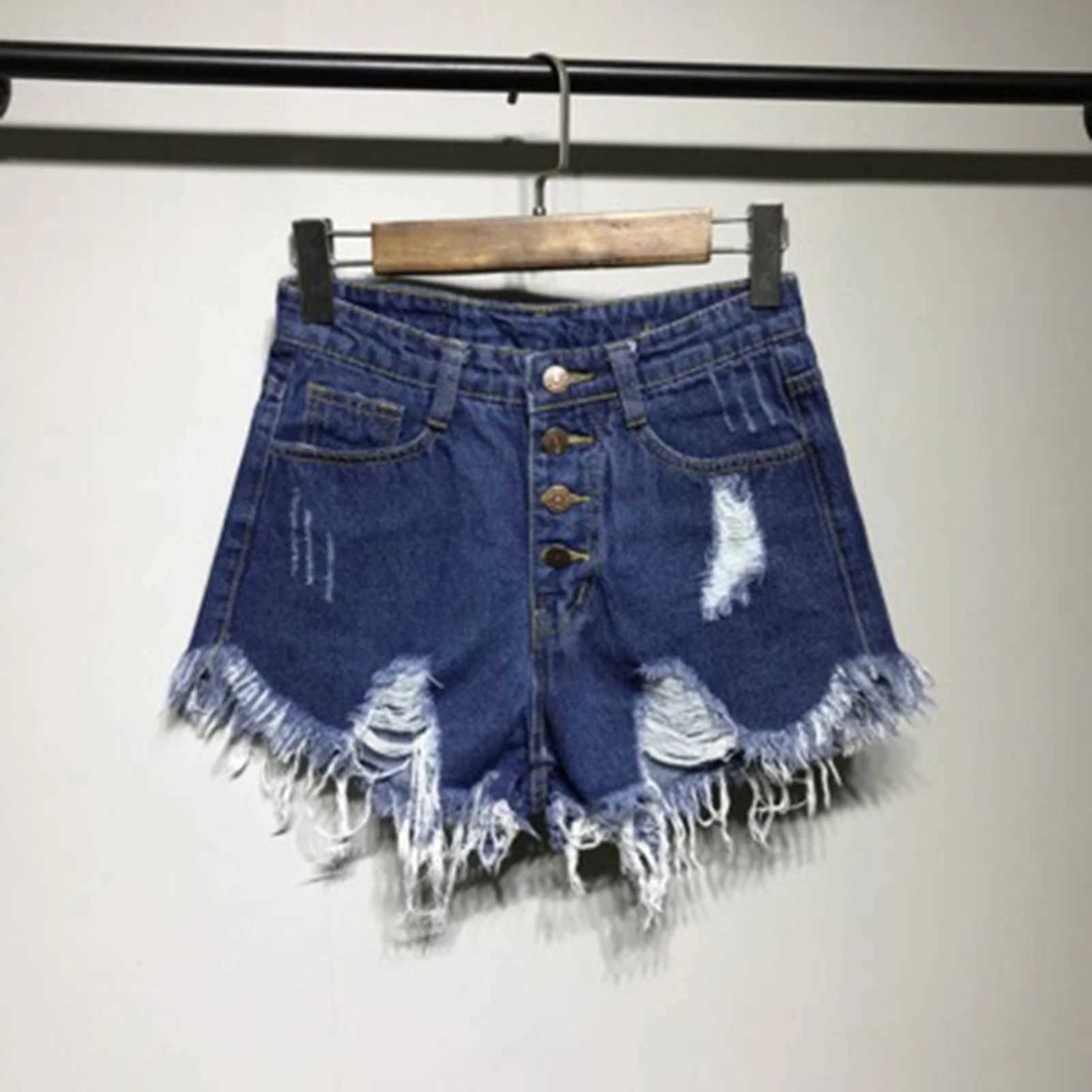 Kvinnors shorts fashionabla och sexiga höga midja kvinnors denim shorts 2021 sommar nya kvinnor tår ihåliga hål kort ärm plus storlek jeans y240420