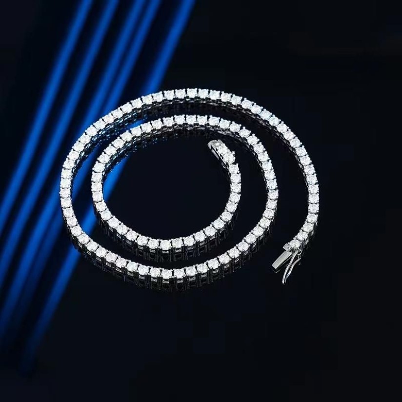 Pendant Necklaces Trendy 3mm D Color Moissanite Tennis Necklace For Women Men Plated Platinum 4 Prong Lab Diamond Chain Pass GiftP292H