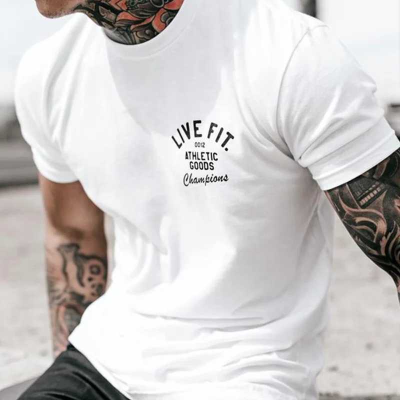Camisetas masculinas de verão novo ginásio esportivo t-shirt fitness masculino algodão algodão curto slived de tamanho grande pescoço t moda unissex tops casuais y240420
