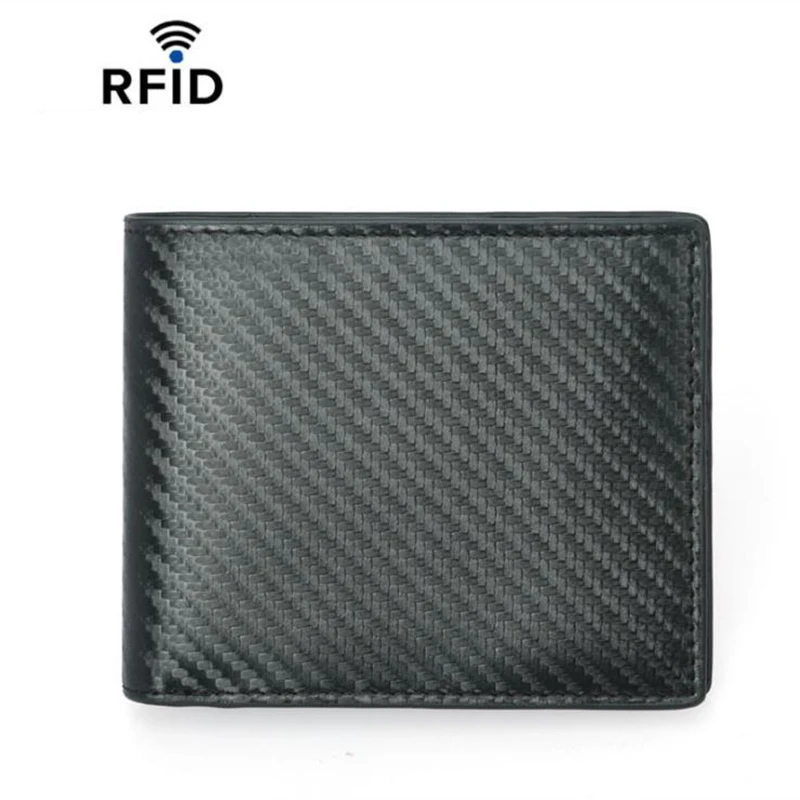 Wallets Bisi Goro Leather Men's Card Holder Carbon Fiber Antitheft Brush Wallet Male Fold RFID Blocking MultiFunctional Money Card Bag