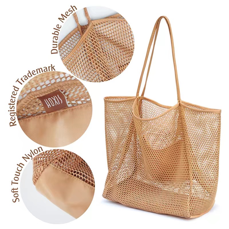 Mesh Designer Ny tygväska för män och kvinnor bärbar stor kapacitet axelband design mode väska 8 färger hög utseende nivå rese strandväska storlek 36*22*38 cm