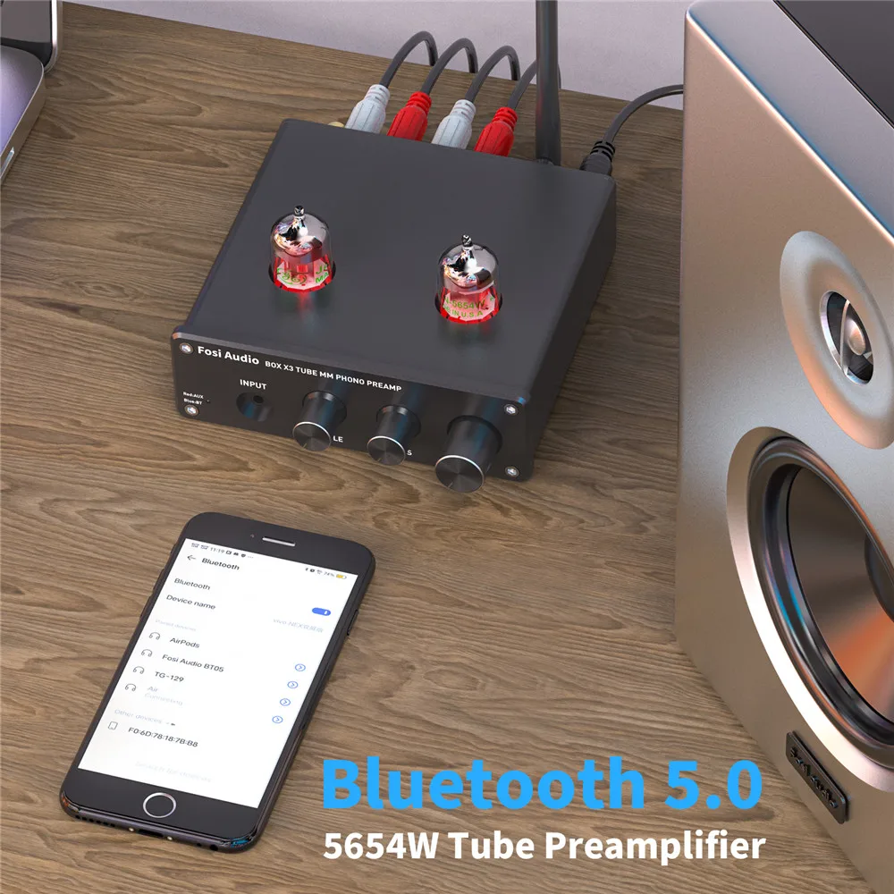 Wzmacniacz FOSI Audio Bluetooth Phono przedwzmacniacz przedwzmacniacza fonografu gramofonowego z wzmacniaczem rurki próżniowej GE5654