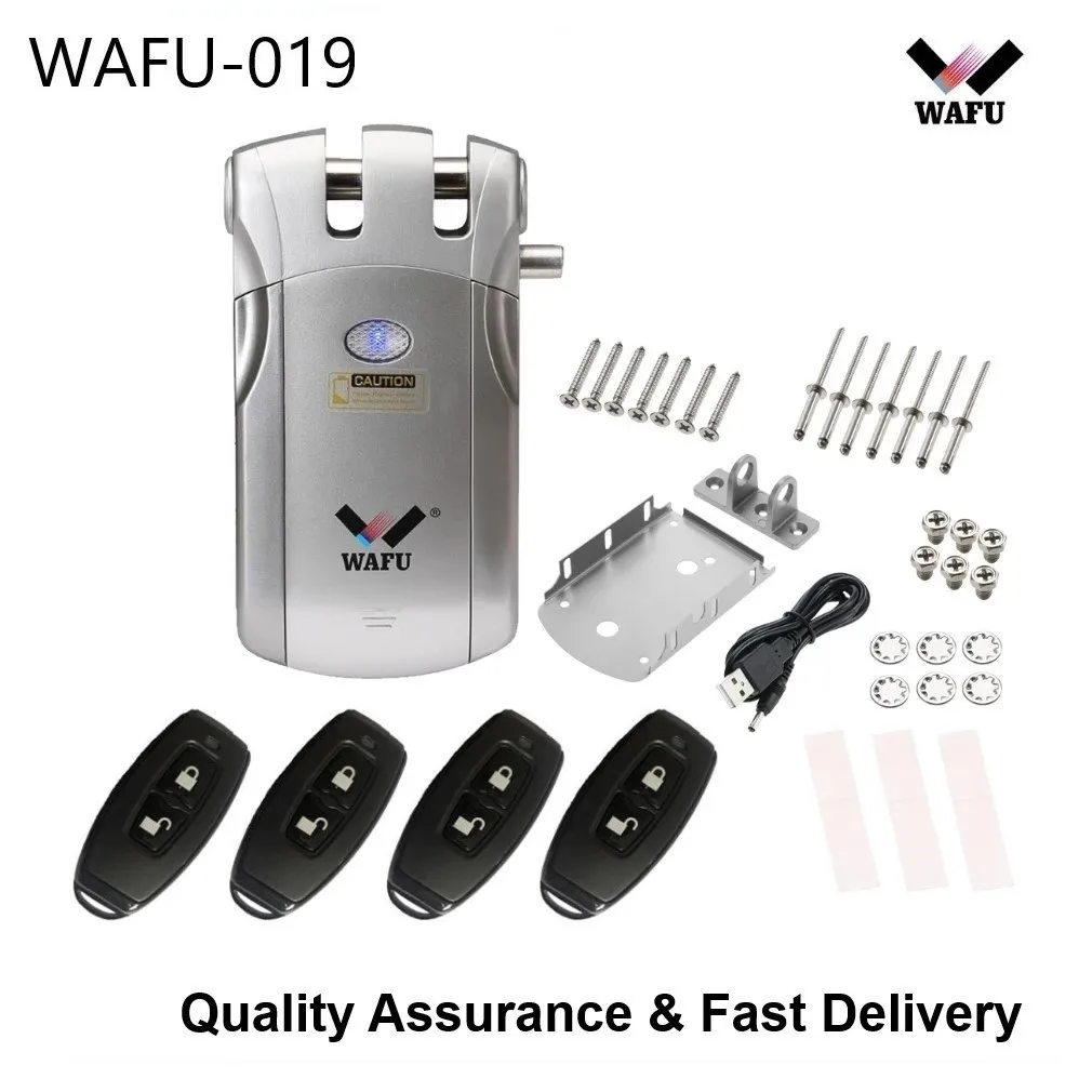 Contrôle WAFU 019 Wi-Fi WiFi Smart Lock Remote Control BT Electronyless Door Invisible Lock 433MHz Téléphone Control Empreinte Lock