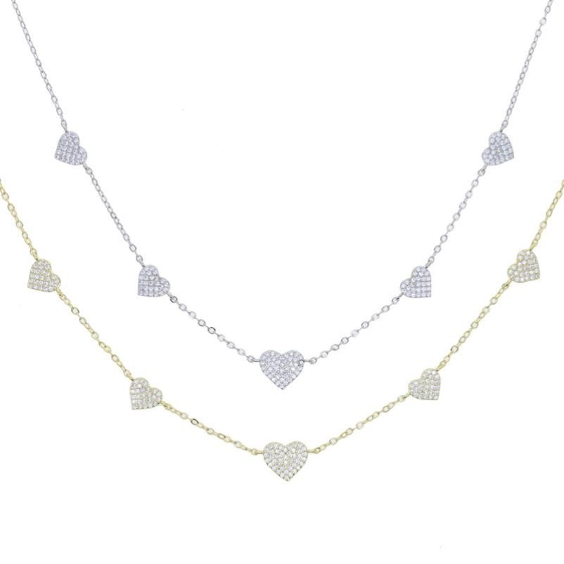 Gold Silver Color Minimal Delicate Heart Pendant Necklace Bling CZ Station Charm Choker Mors dag Gift Smycken Chains308a