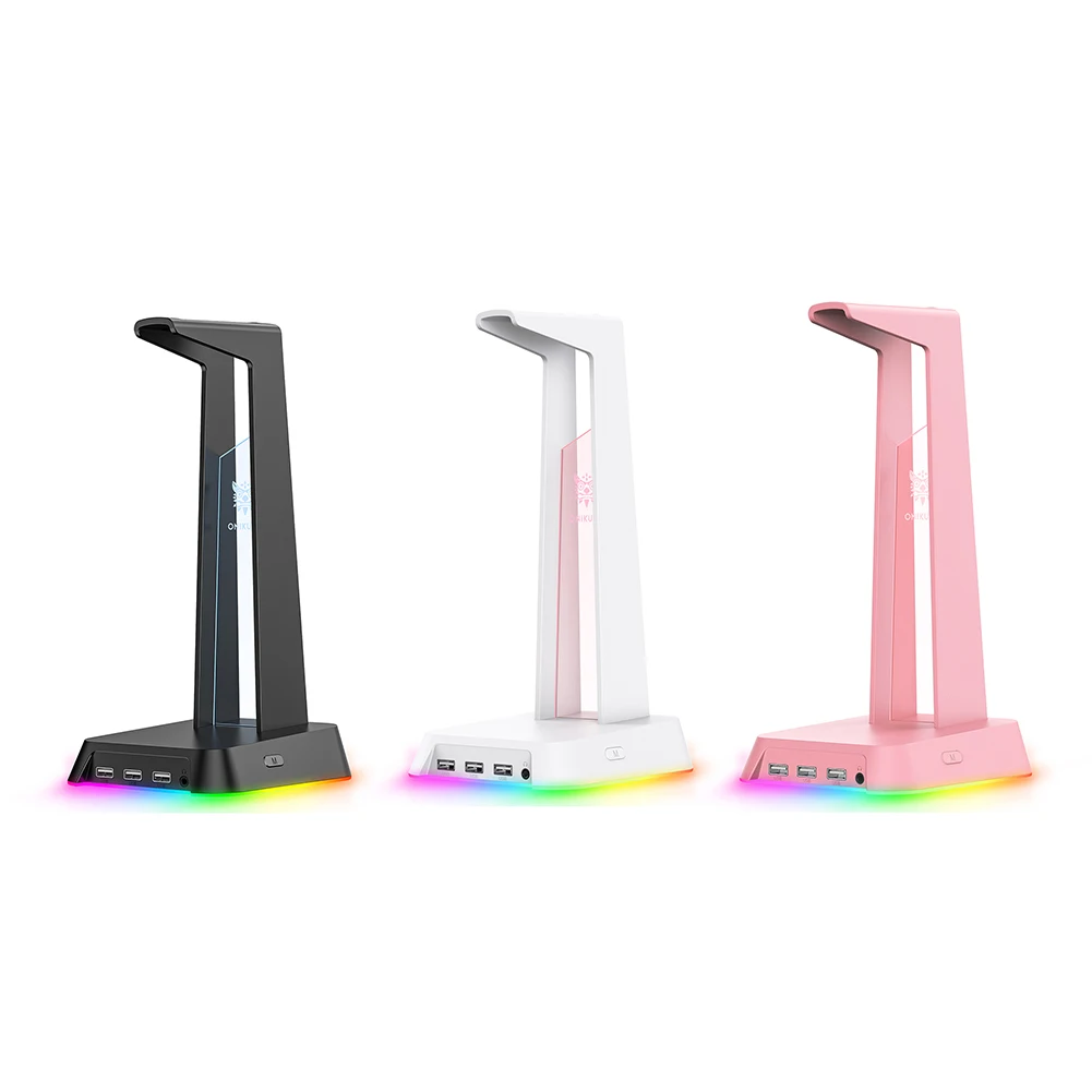 Earphones ONIKUMA RGB Headset Display Stand ST2 with 3 USB+Audio Port Gamers Headphone Support Desk Hanger Holder Storage Accessories