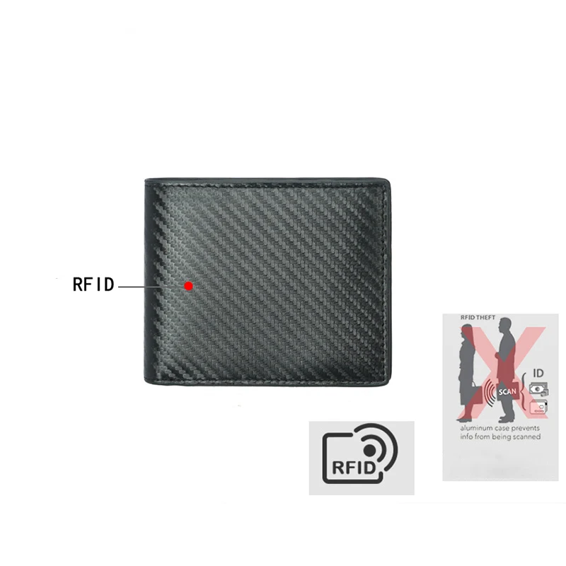 Wallets Bisi Goro Leather Men's Card Holder Carbon Fiber Antitheft Brush Wallet Male Fold RFID Blocking MultiFunctional Money Card Bag