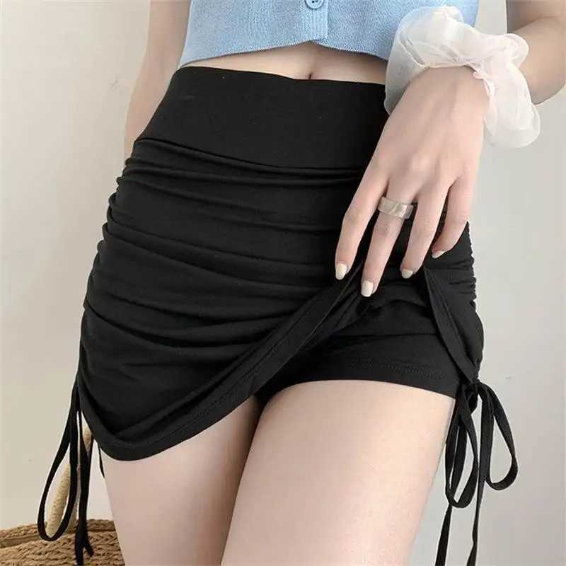 Skirts Skirts Female Harajuku 2023 Summer Autumn Period Ladies Thread Side Draw String Elastic Sexy Mini Skirts Womens Y2K Chic Y240420