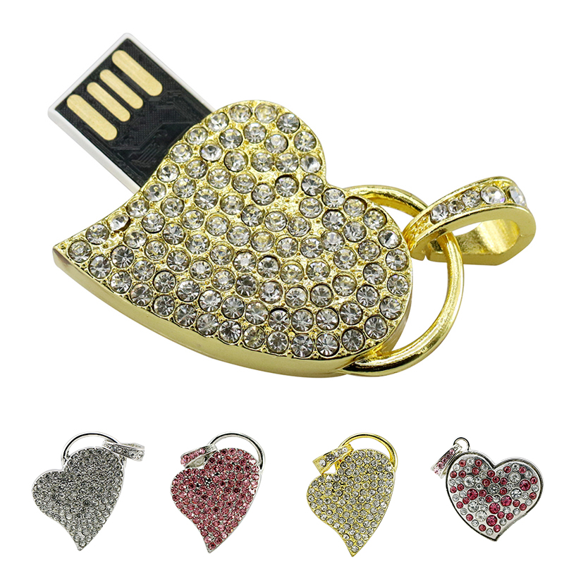 Partihandel och detaljhandelsmetallhjärtaformad USB Flash Drive 1 till 128 GB Memory Stick 2.0 Memory Card Flash Memory