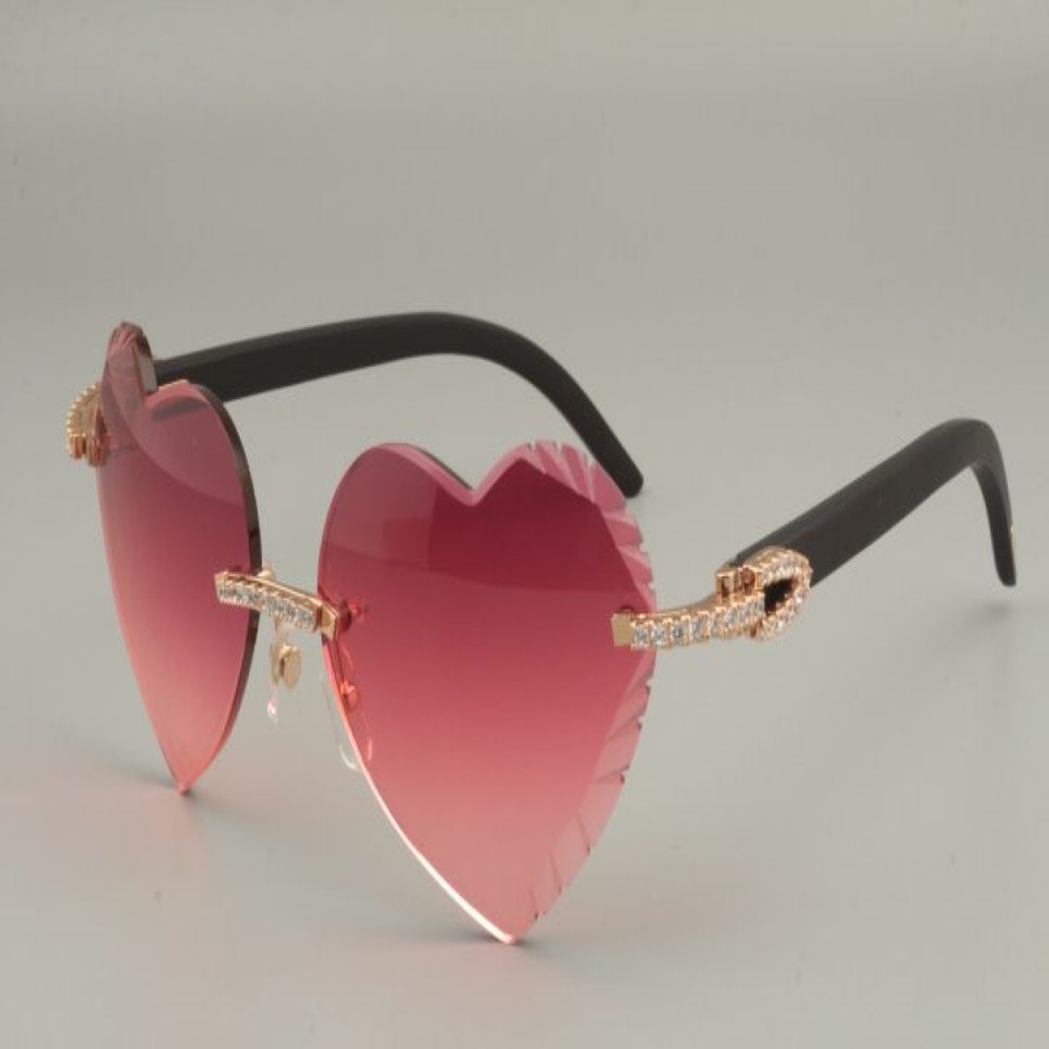 -selling high-quality heart-shaped engraving lens sunglasses diamond natural red black wooden sunglasses 8300686-A size 58271x