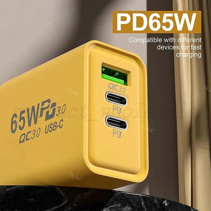 65W GaN USB  3 Ports PD Type C Fast Charging  Quick Charge 3.0 Mobile Phone Wall  For Samsung Xiaomi