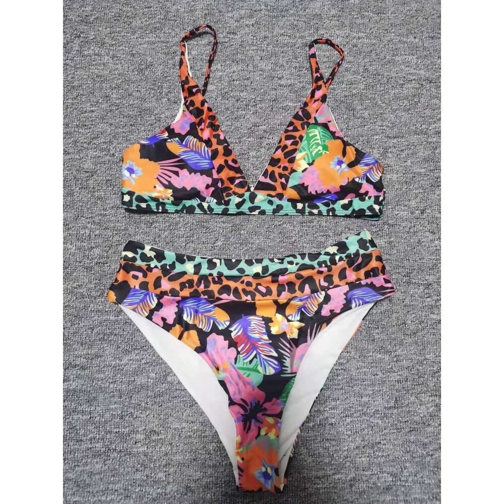 Yeni Seksi Bikini Yüksek Beled Baskılı Leopar Dot Patchwork Mayo Mayo