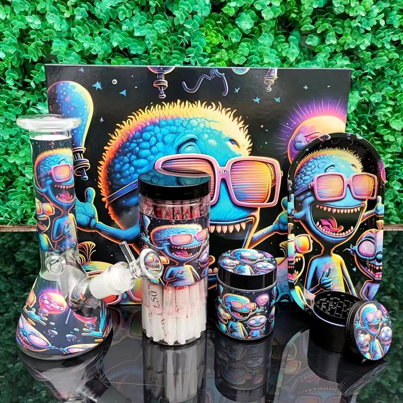 Anpassningsbar tecknad hypopah bongs set dab riggar rökning personliga glas bongs 7in1 kit tjockt 8 