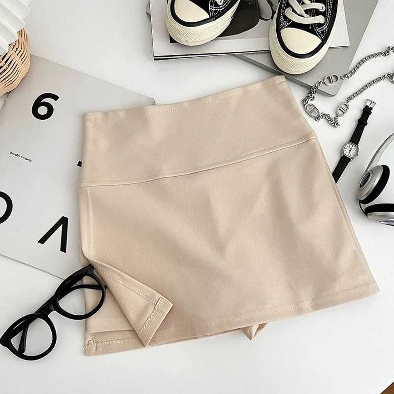 Skirts MEXZT Streetwear Slit Mini Skirt Women High Waist Split A Line Skirts Korean Fashion Black White Grey All Match Wrap Hips Skirt Y240420