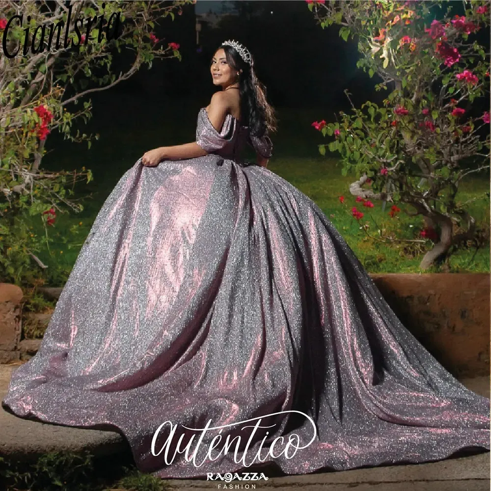 Glitter quinceanera quinceanera unress ثوب كرة الكتف مطعم مشد