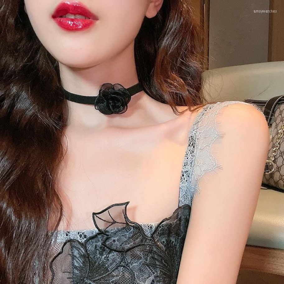 Choker Ajojewel Black Lace Rose Flower Netlar Jewelry للنساء للسيدات الأزياء الهدية