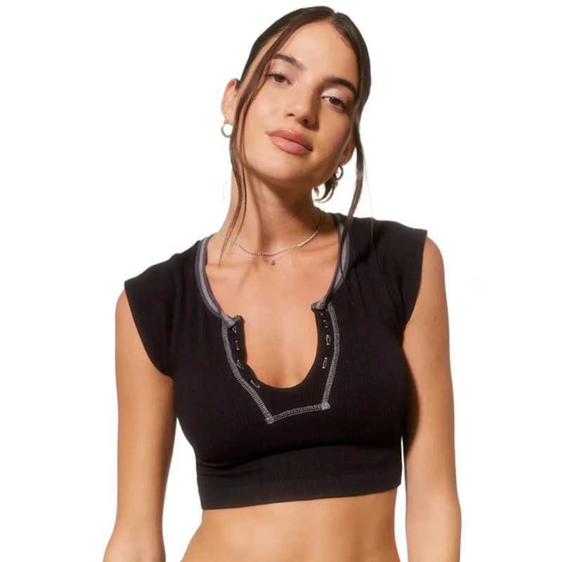 Kvinnors tankar Camis Xingqing Ribbed Crop Tops Women 2000s Eesthetic V Neck Sleless Sticked Tanks Rands T Shirt Y2K Clothing Summer Strtwear Y240420