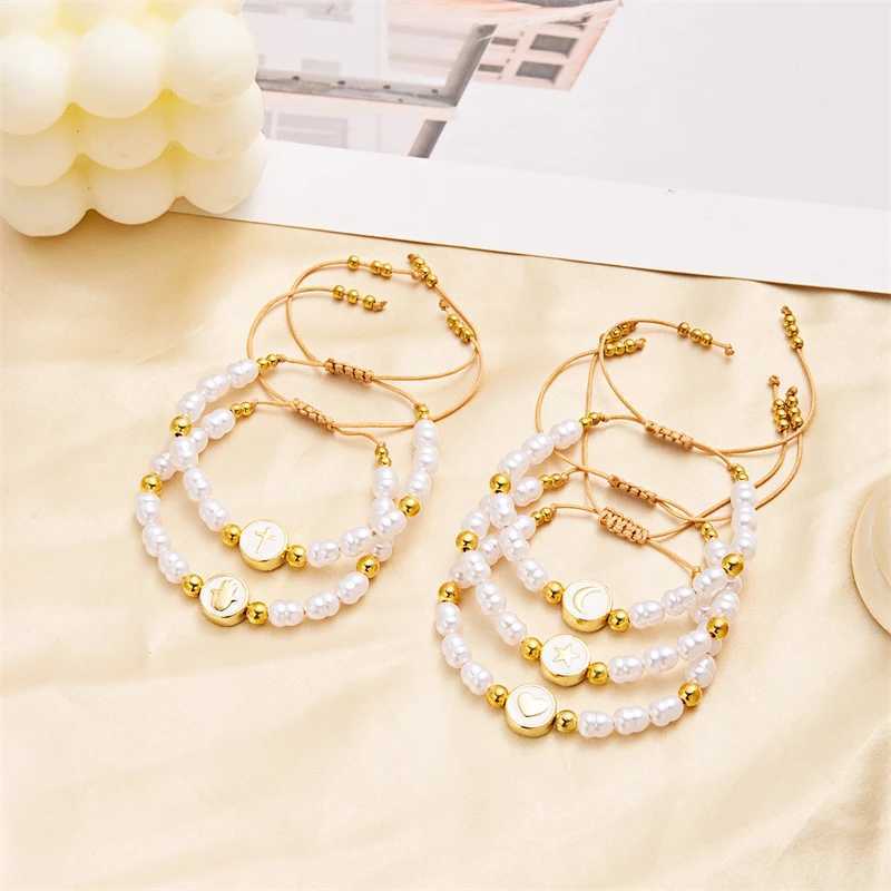 Chain Fashion Exquisite Imitation Pearl Bracelet For Women Girl Star Moon Cross Palm Beaded Braided Bracelets Party Handmade Jewelry Y240420