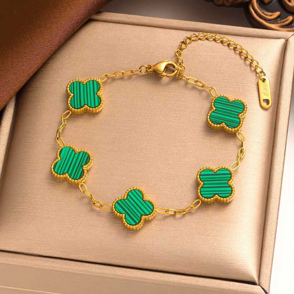 High Version VanCleff Lucky Clover Fashion Light Luxury Armband Dubbelsidig Fritillaria Clover Simple Ins Five Flower Fritillaria Armband