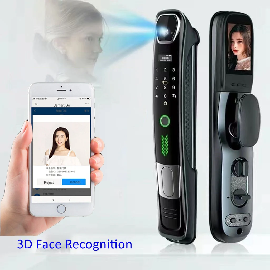 Contrôle Egfirtor 3D Reconnaissance du visage Smart Camera Door Lock avec bienvenue Light Access Control 7 Méthode de déverrouillage pour le verrou wifi 40120mm