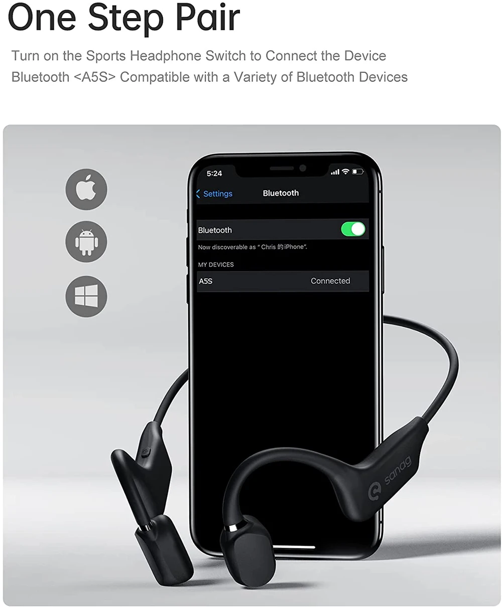 Earphones Bluetooth Headphones OpenEar Wireless Earphone Sports Headset with Mic 8 Hours Music or Phone Call Sweatproof Earpieces