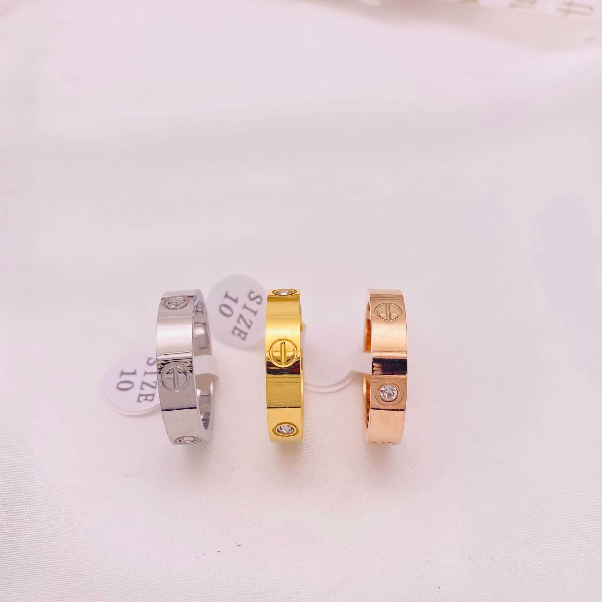 Designer trendy carter dezelfde stijl 5 mm volledige nagel één woord zes diamant titanium staal niet vervagende mode gouden ring voor mannen en vrouwen 6hbk