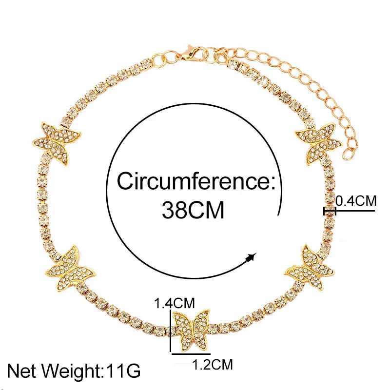 Pendant Necklaces Trendy Cute Iced Out Butterfly Choker Necklaces For Women Men Gold Silver Color Tennis Chain Animals Pendant Rhinestone Jewelry Y240420
