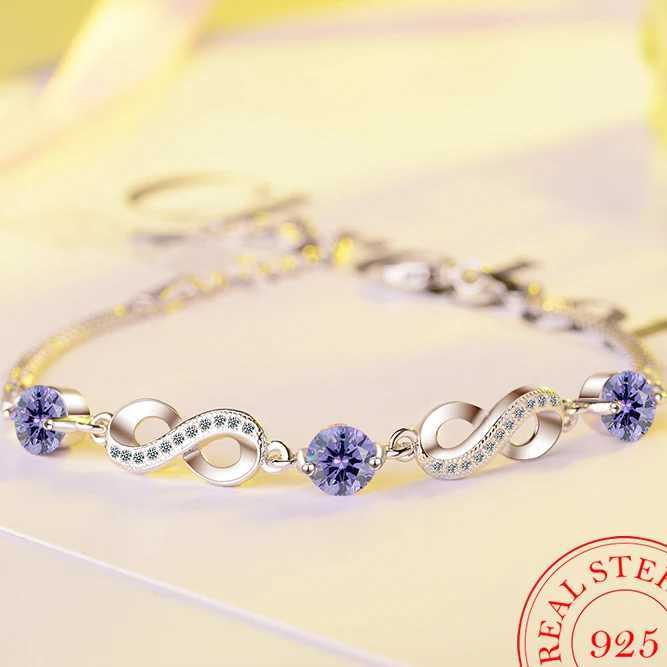 Chain Authentic Silver Color Endless Love Infinity Chain Link Adjustable Women Bracelet Luxury Silver Jewelry Y240420