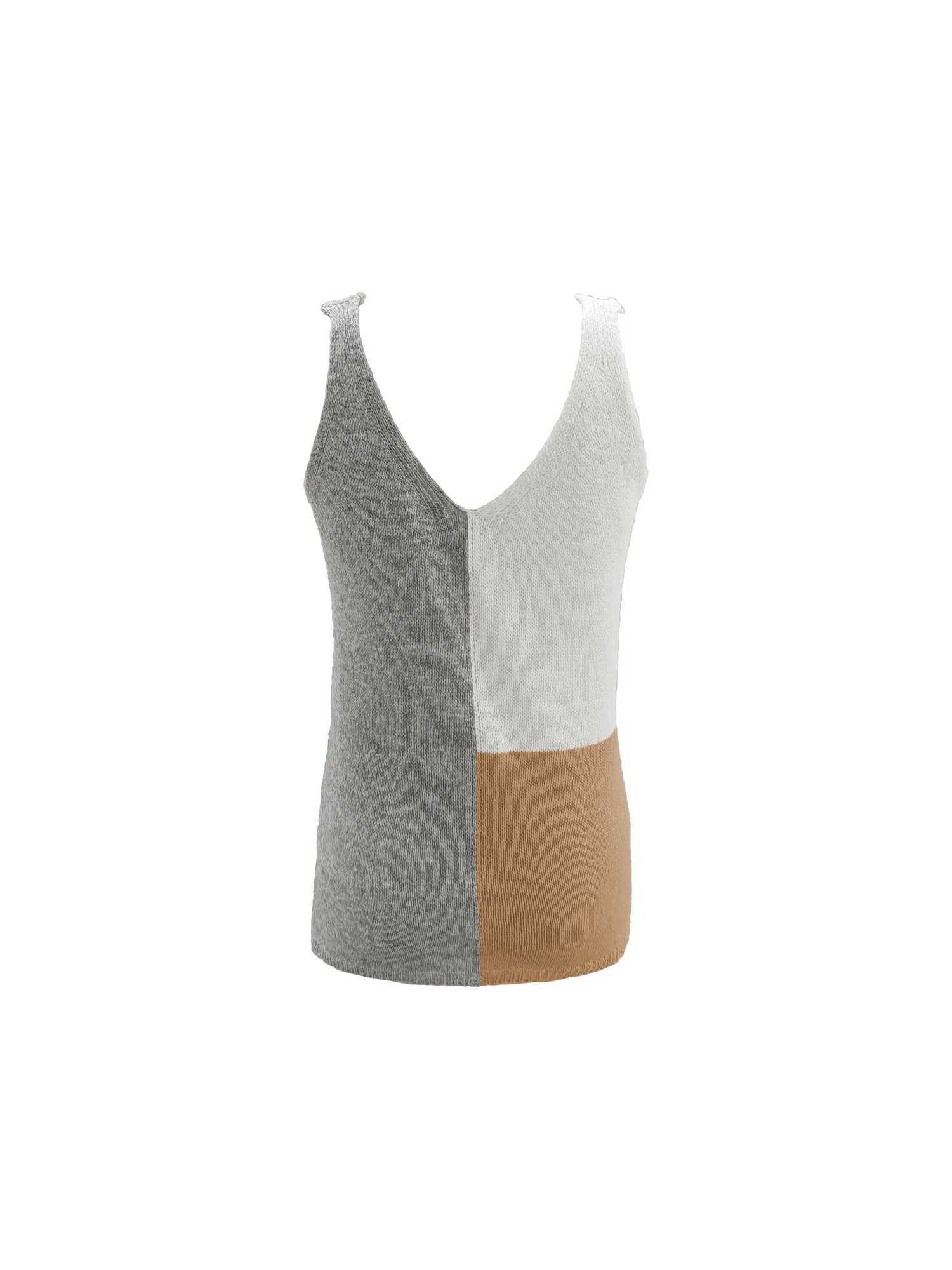 Kvinnors tankar camis färgblock v-hals stickad topp casual slangess tank top för sommar kvinnokläder y240420