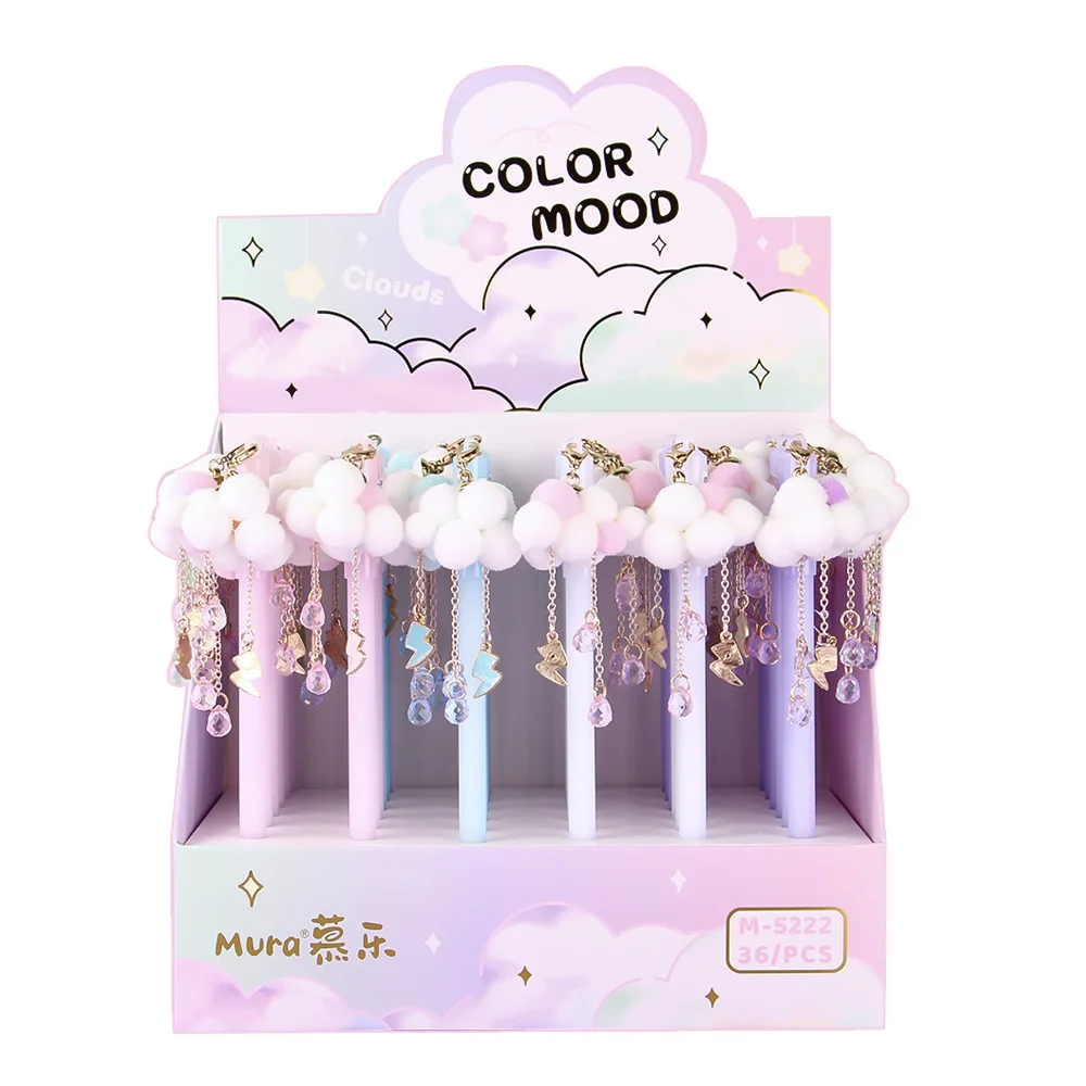 Pennor 36 datorerKawaii Cloud Pendant Gel Pennor för att skriva söt 0,5 mm svart bläck penna reklampresentationer kontorsskolan