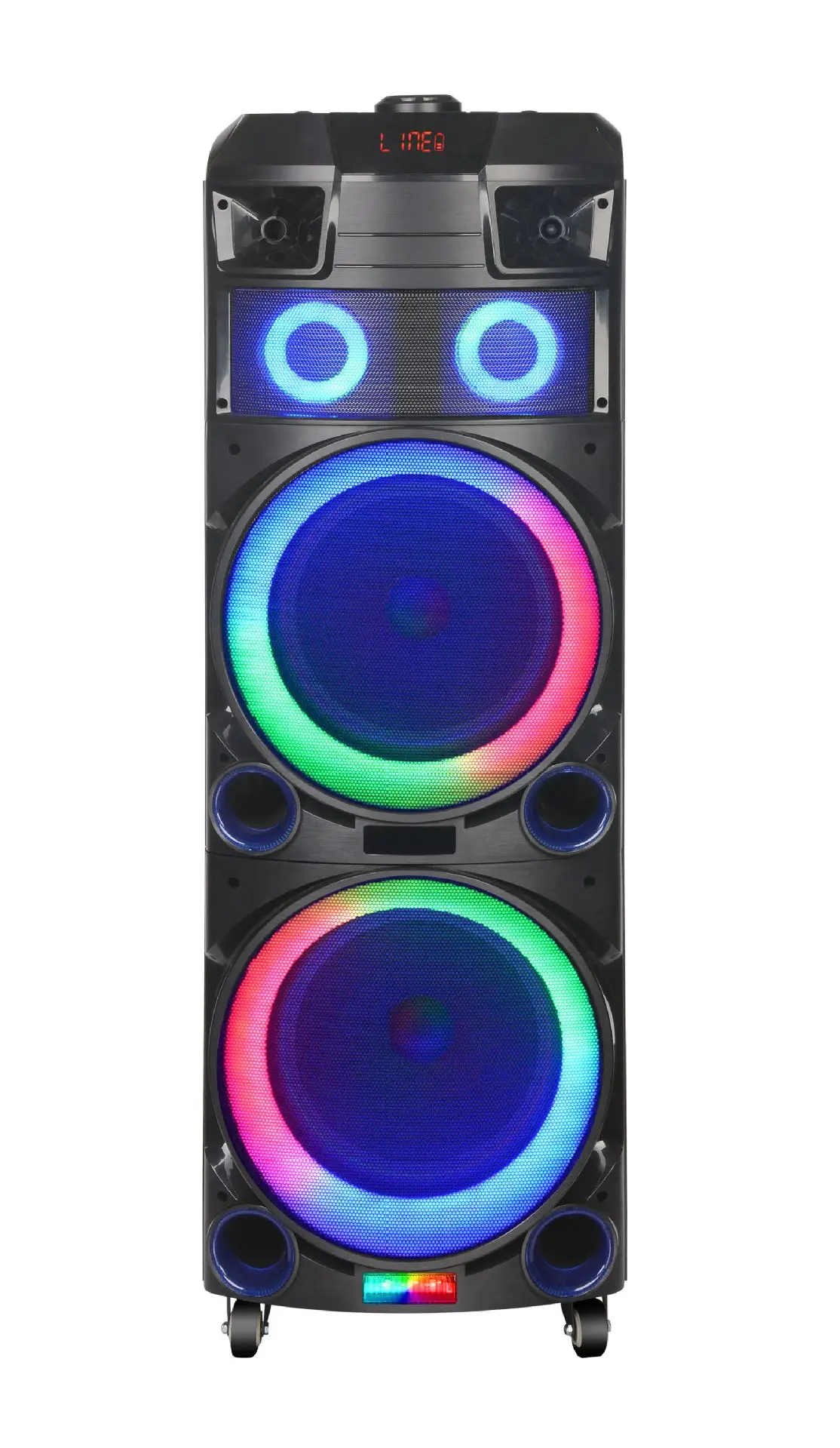 Högtalare 200W Super Power Dual 12 tums Audio Front and Brab Universal Wheel Pull Rod Bluetooth Audio Subwoofer Colorful Cool LED Ligh