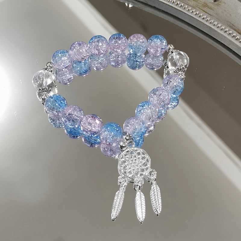 Chain Fashion Sweet Dreamcatcher Pendant Bracelet For Women Charm Crystal Beaded Adjustable Elastic Bracelets Jewelry Girlfriend Gifts Y240420