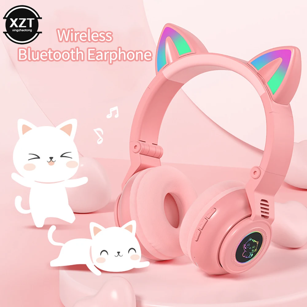 Earphone Bluetoothcomptible Cuffie wireless con microfono cat cutili ragazze stereo giocatore di gioco da gioco cuccioli di gioco SD
