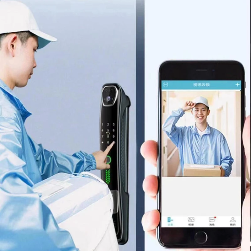 Besturing EGFIRTOR 3D Face Recognition Smart Camera Deur Lock met welkomstlicht toegangscontrole 7 ontgrendelingsmethode voor 40120 mm WiFi Lock